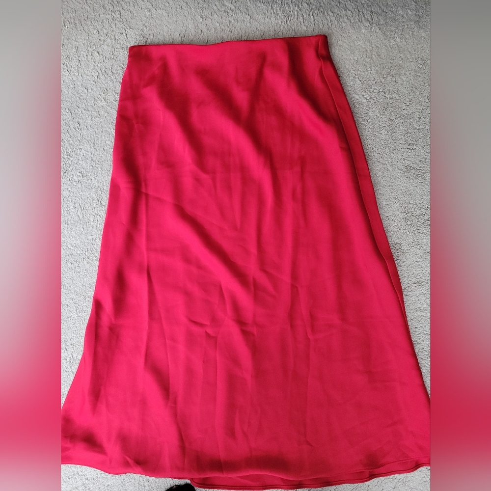 LOFT Red Satin-like Maxi Skirt